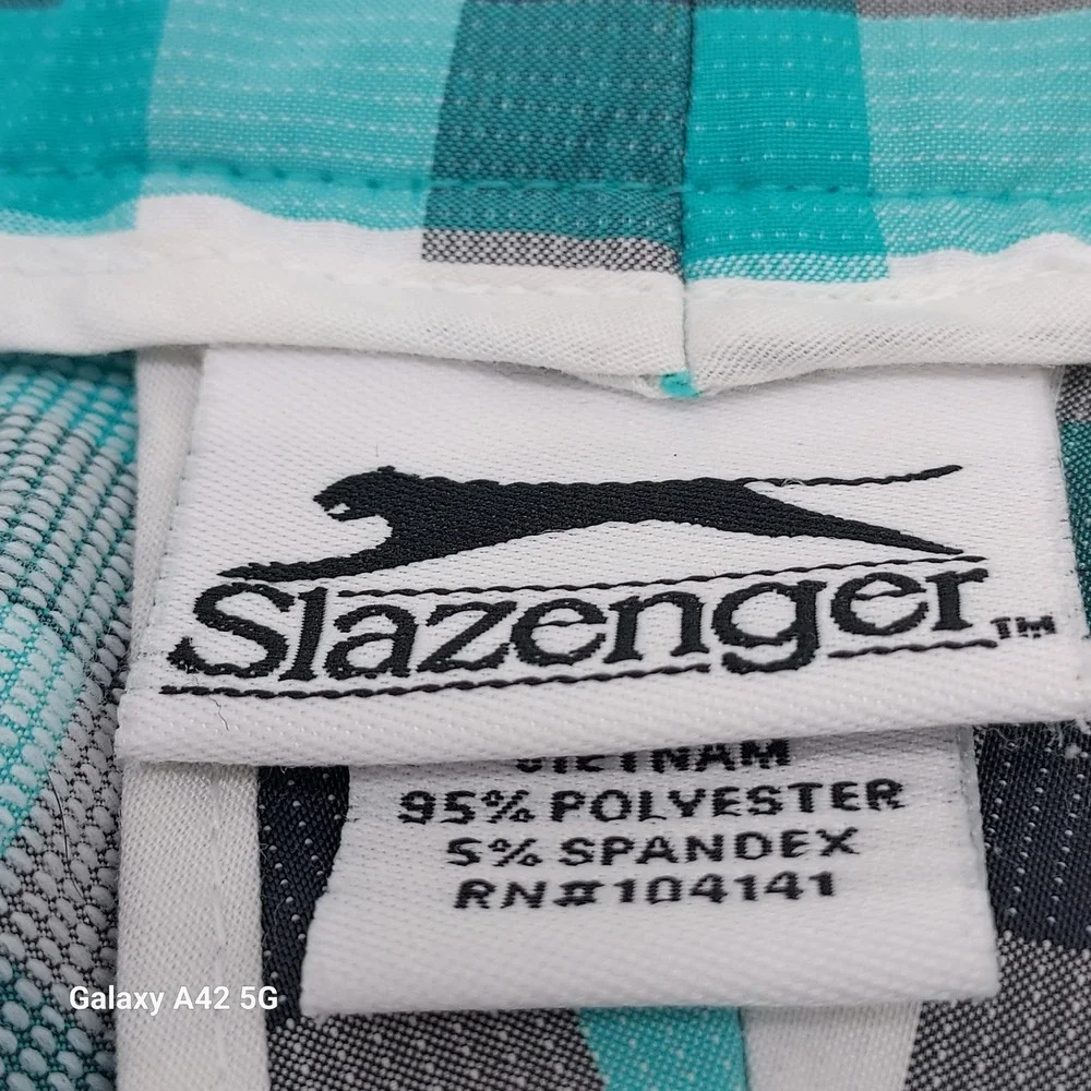 Slazenger‎ Mens Golf Shorts Size 38 Teal Black White Plaid Performance Stretch